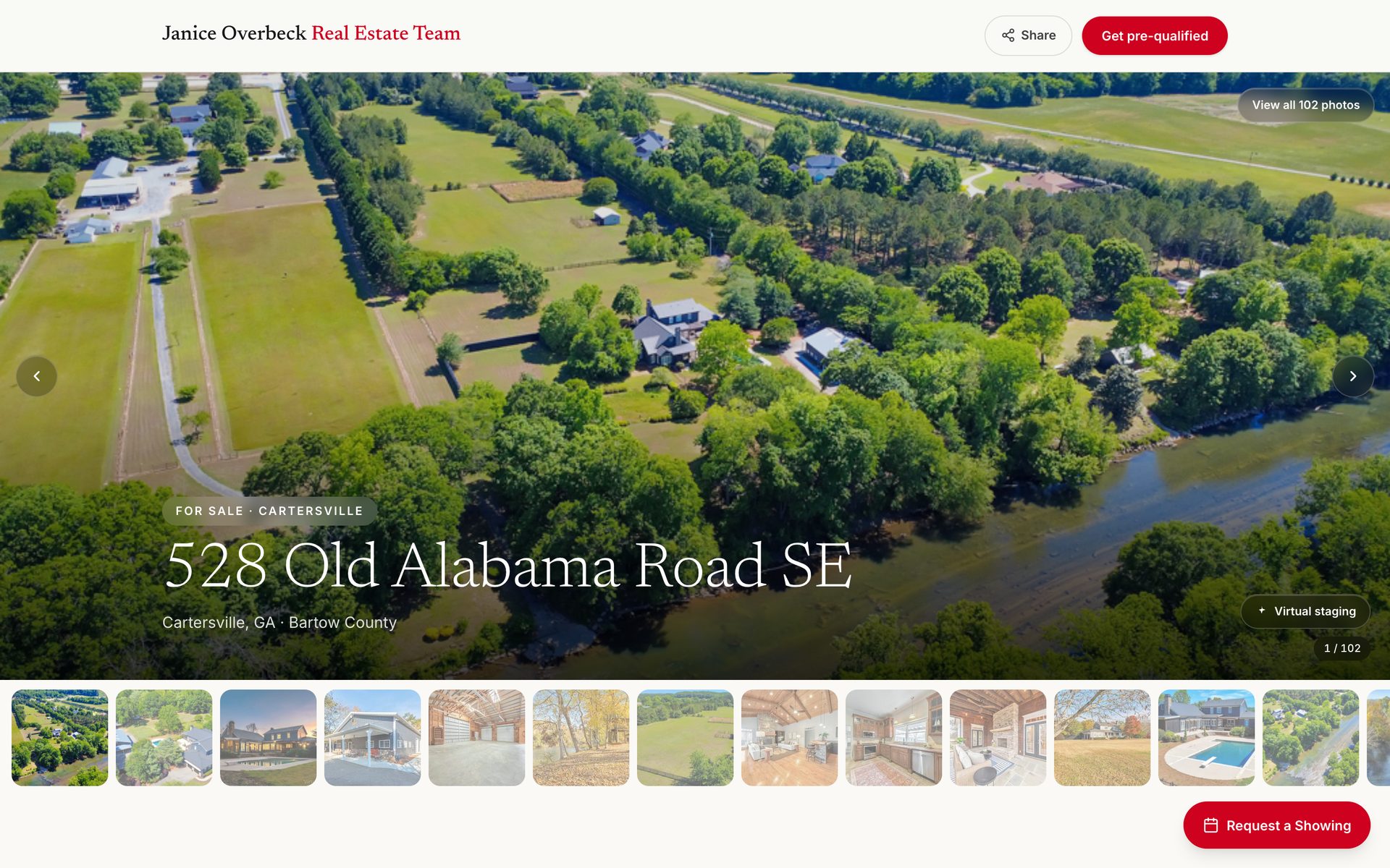 A GoNomo listing page: the hero photo, the address, the chat and the showing request